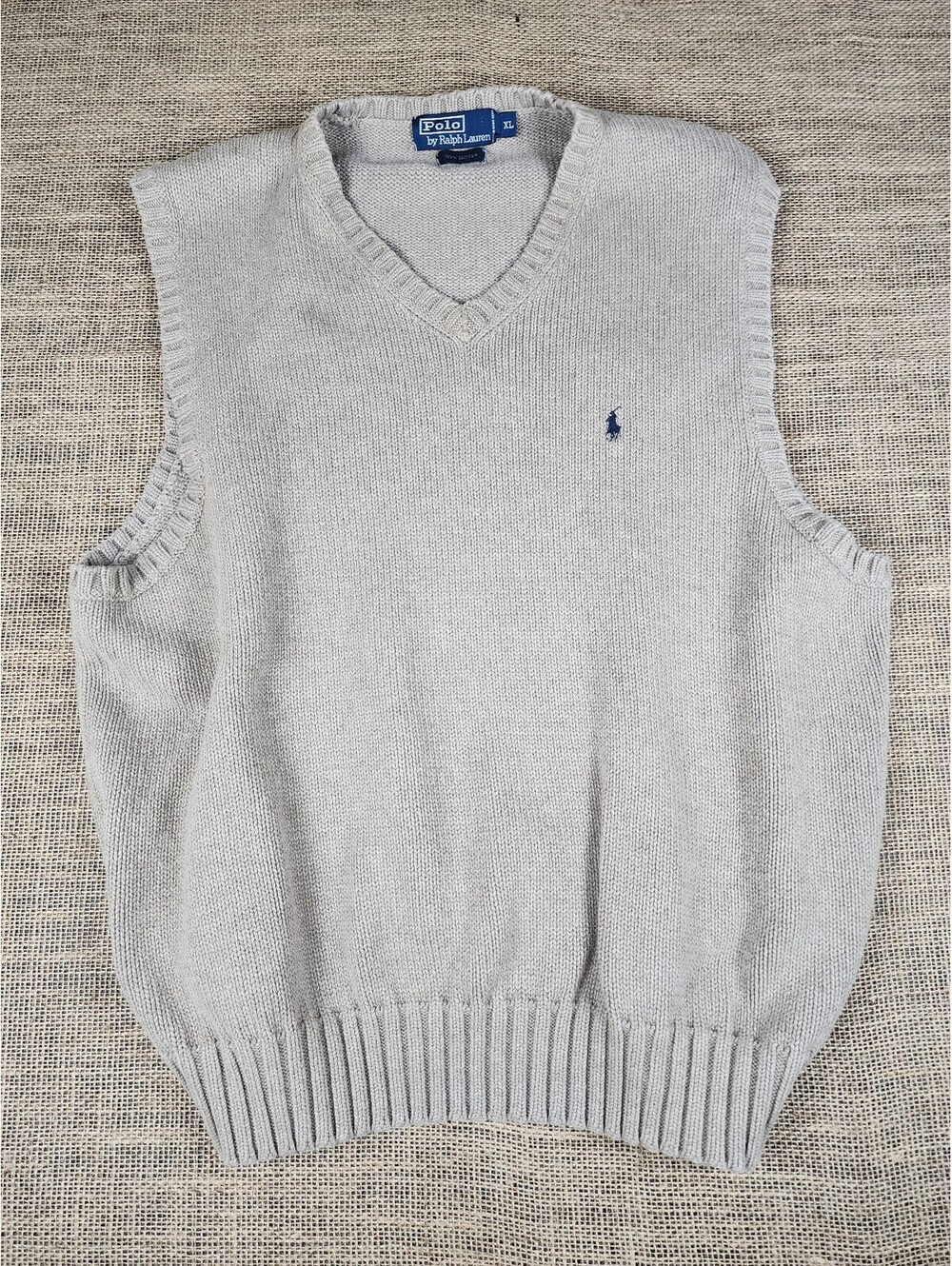 Polo By Ralph Lauren Sweater Vest Mens XL Beige 100% Cotton V Neck Knit Pullover